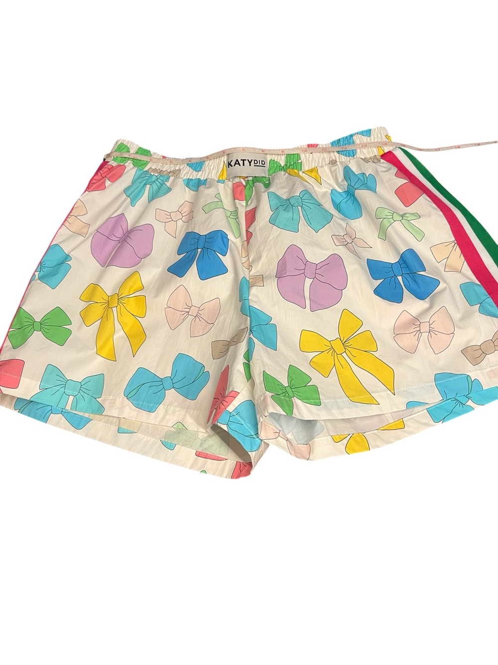 Katydid Women’s White Boxer Shorts with Multicolor Bows and Side Stripes Size XL - Picture 3 of 11